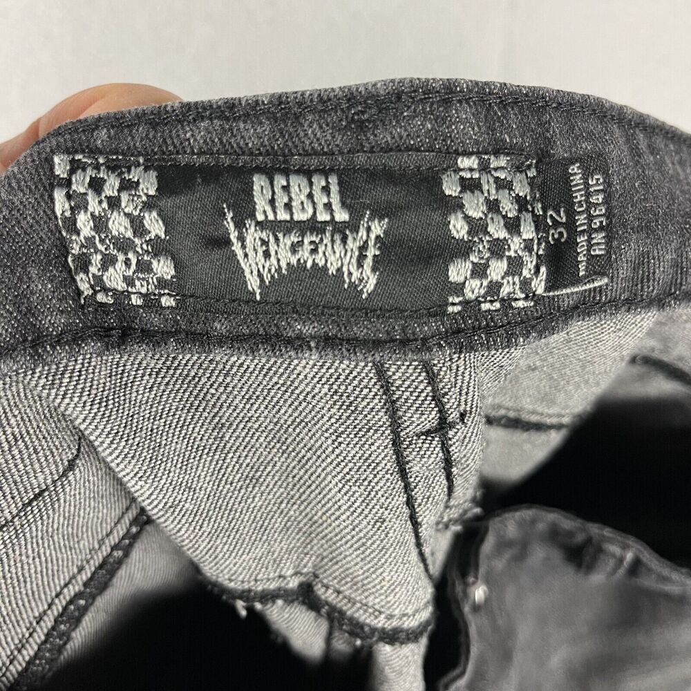 Vintage Rebel Vengeance Distressed Jean Mens 32x32 Black Rock Goth Grunge READ - Picture 11 of 16